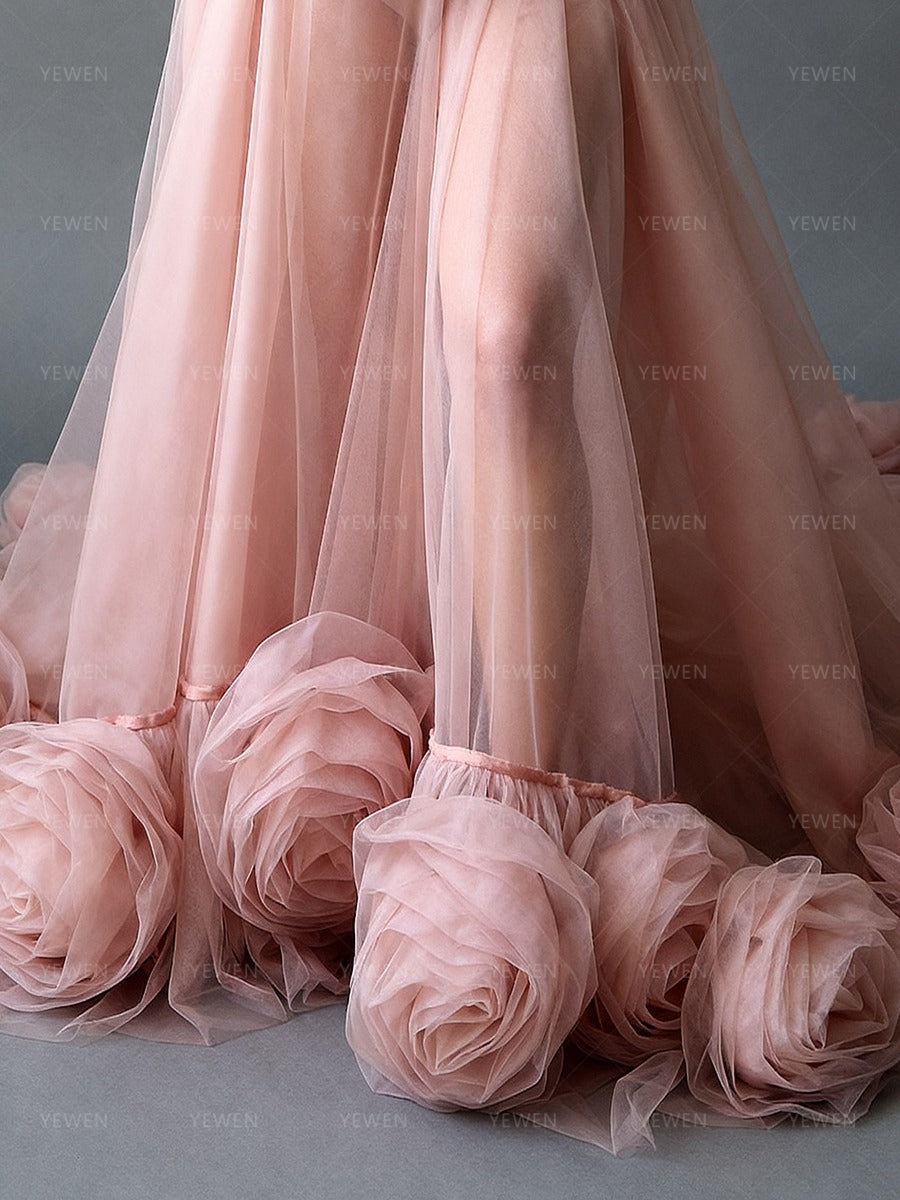 Tulle Maternity Photoshoot Gown Pregnancy Dress for Photoshoot with 3D flowers