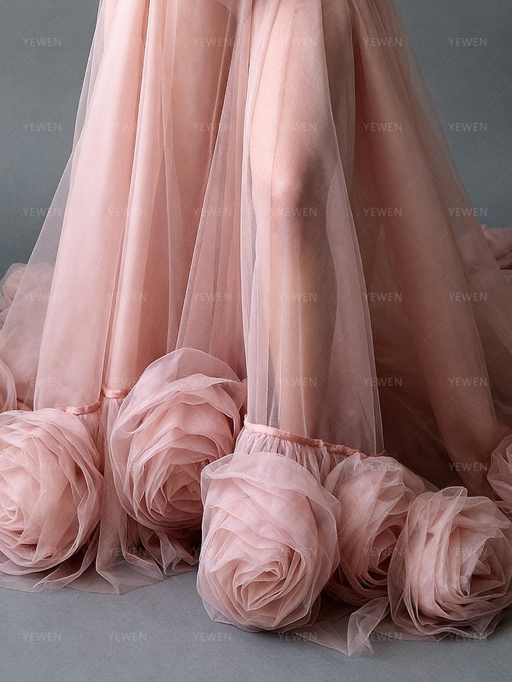 Tulle Maternity Photoshoot Gown Pregnancy Dress for Photoshoot with 3D flowers