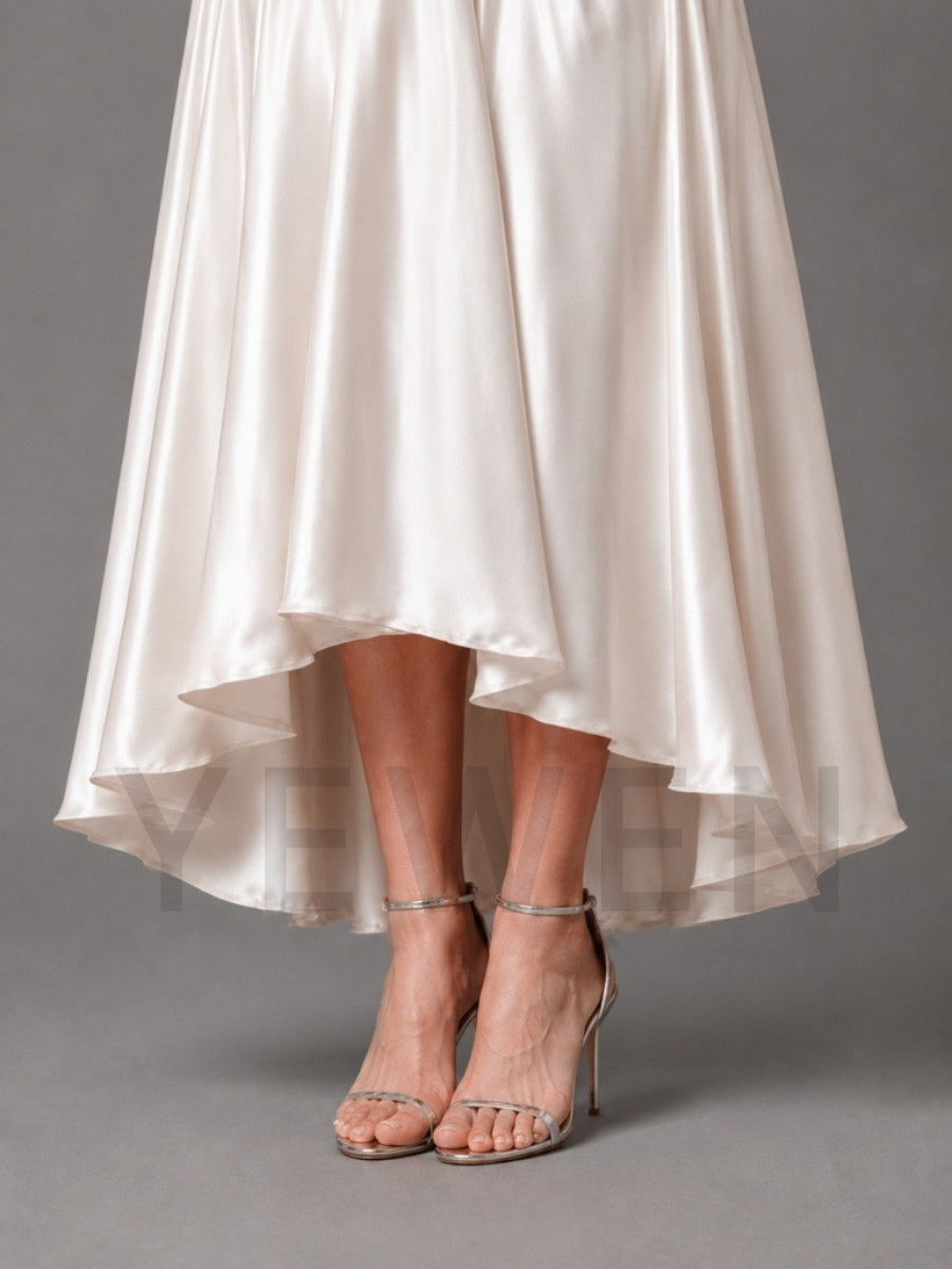 Ivory Halter High-Low Satin Maternity Baby Shower Dress L-26923