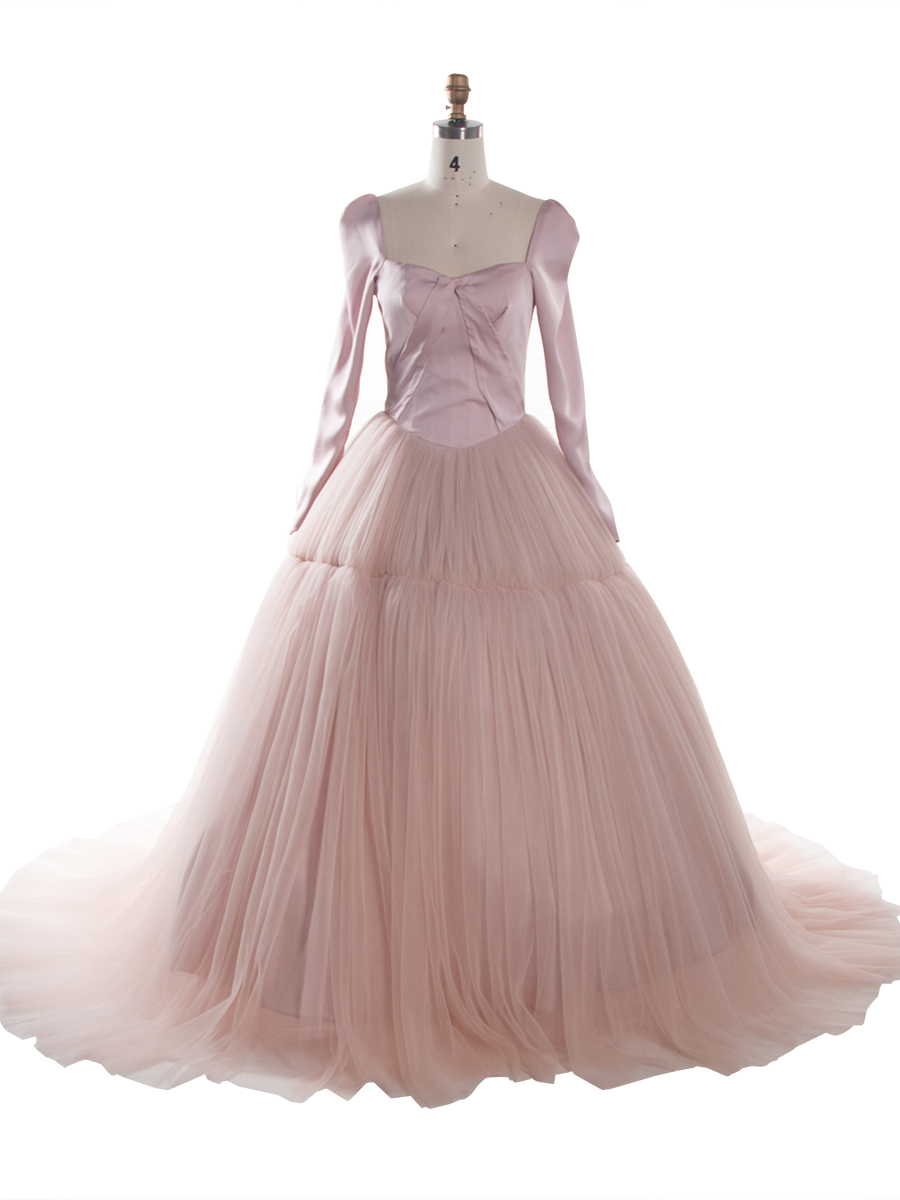 Soft Pink Event Dress Puffy Tulle Dress with Long Train Colorer Wedding Dress Photography Gown YW260268