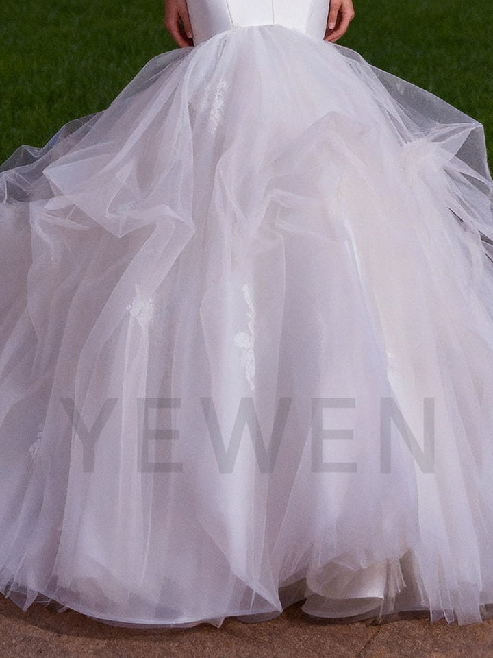 Satin Mermaid Wedding Dress with Fit and Flare Tulle Trail Gown for Bridal To Be 2025