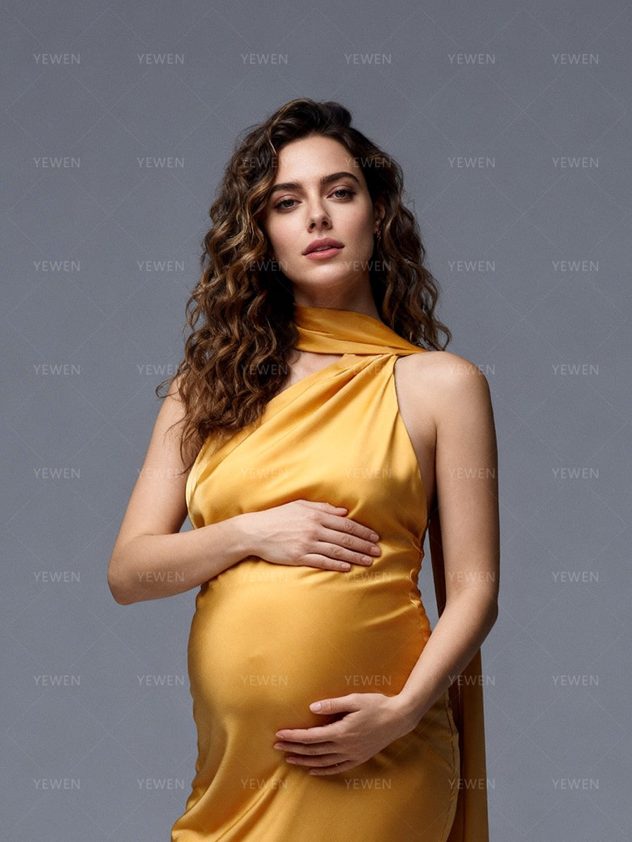 Halter One Shoulder Maternity Photoshoot Dresses Pregnancy Women Baby Shower Gown