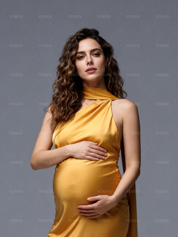 Halter One Shoulder Maternity Photoshoot Dresses Pregnancy Women Baby Shower Gown