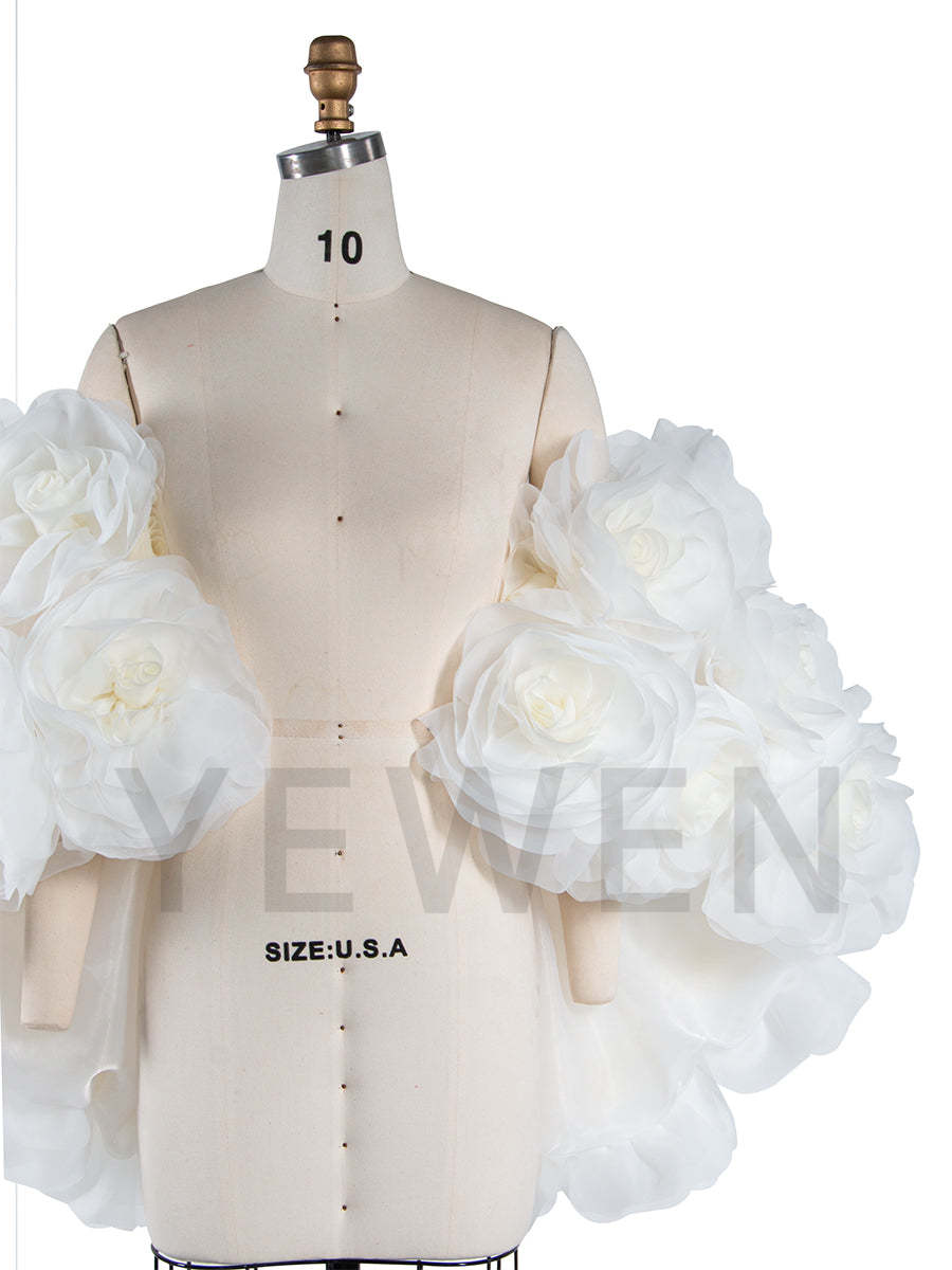 Back view of 3D flower cape maternity photoshoot cover up with elegant floral 3D design for wedding photography