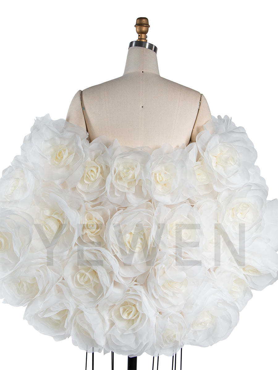 Front view of 3D flower cape maternity photoshoot cover up for women designed for elegant wedding and photography styling