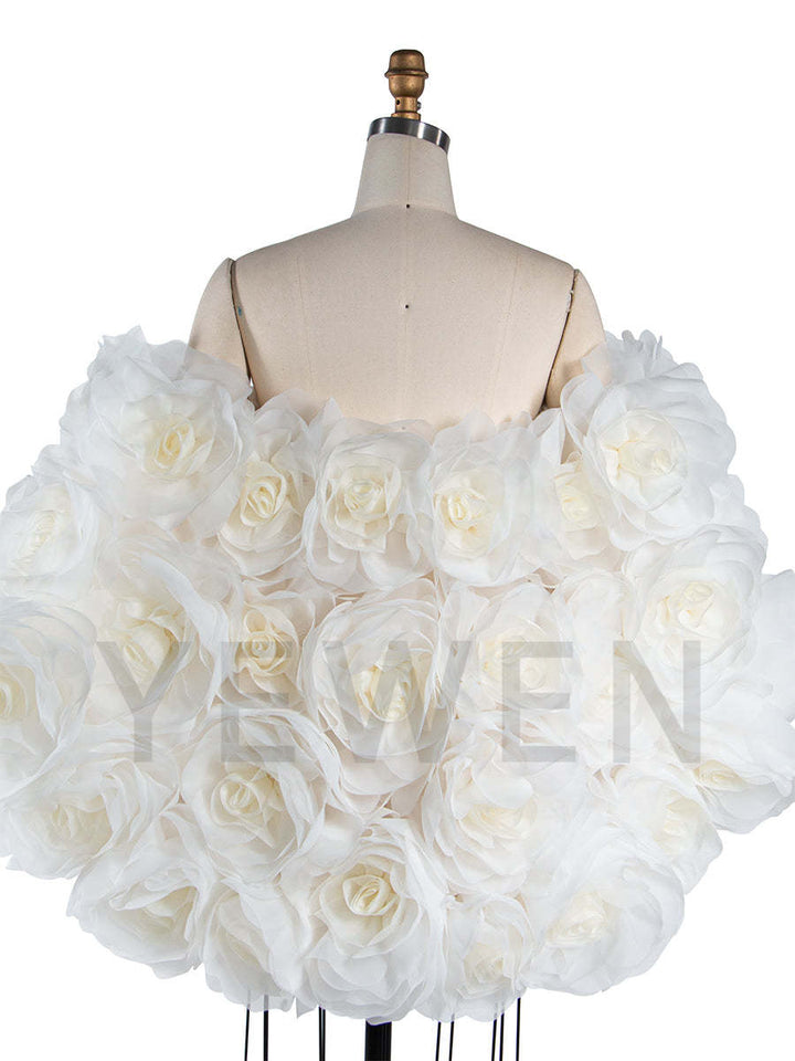 Front view of 3D flower cape maternity photoshoot cover up for women designed for elegant wedding and photography styling