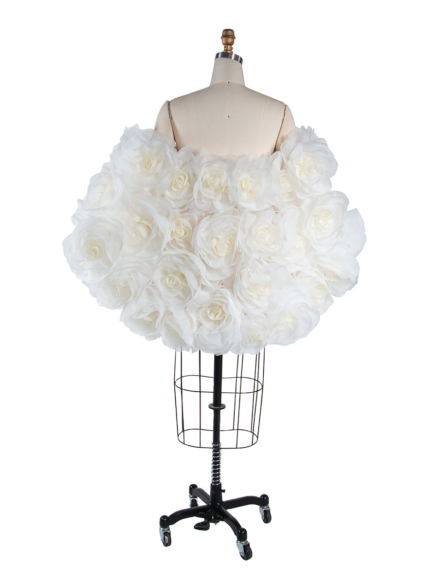 Elegant 3D flower cape for maternity photoshoot designed as a wedding cover up and luxury photography prop