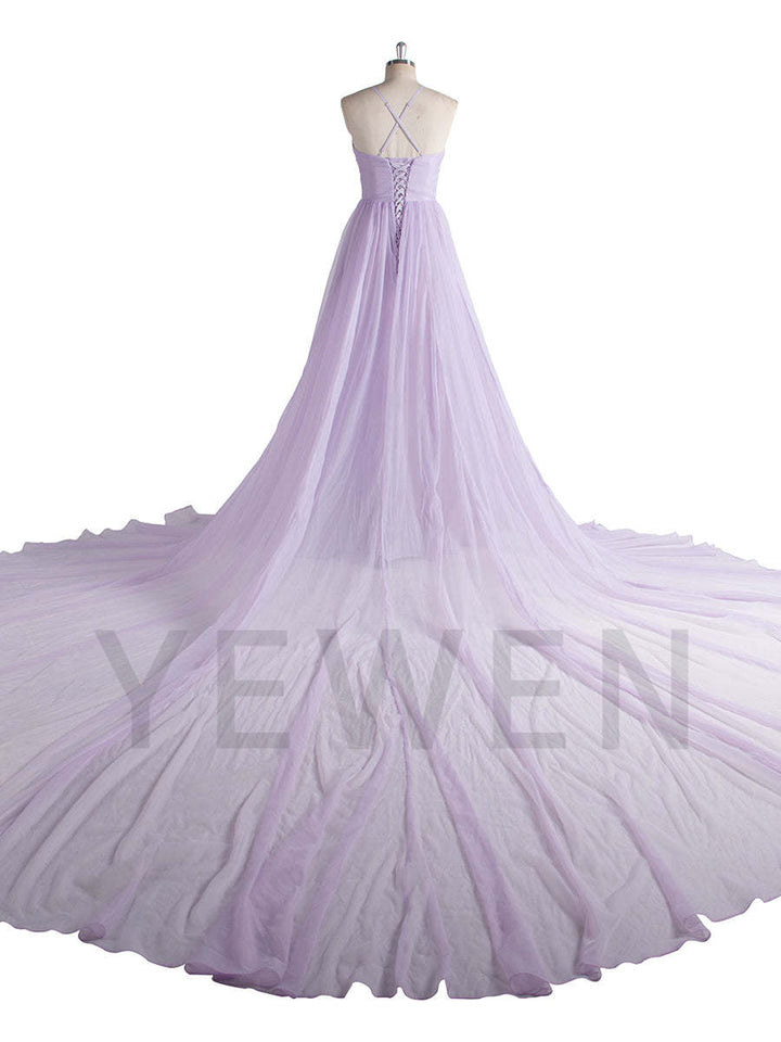 Lilac Flying Dress for Photoshoot Long Train Silk Soft Organza Flowy Dress Shooting Gown YW250016