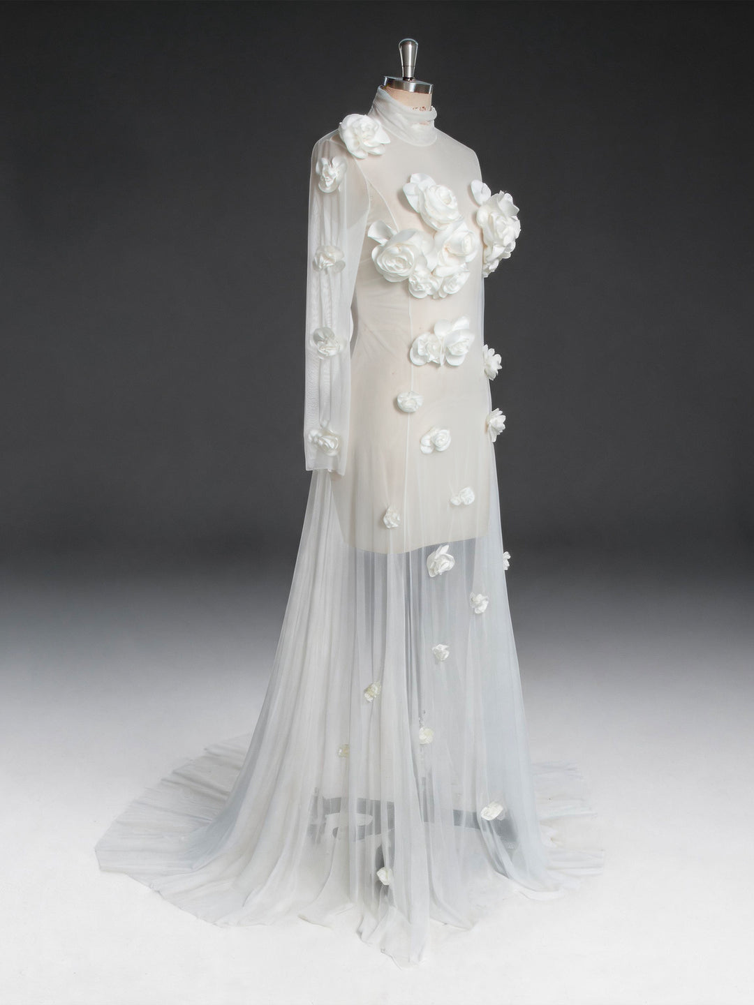 Sheer Stretch Tulle Maternity Gown 3D Rose Appliqués Maternity Dress for Photo Shoot YW260237