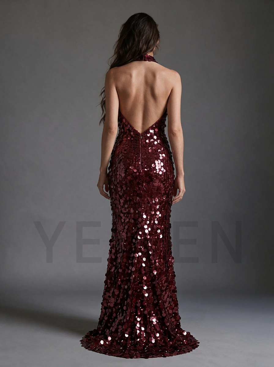 Halter High Neck Paillette Sequin Mermaid Christmas Gown YD260933