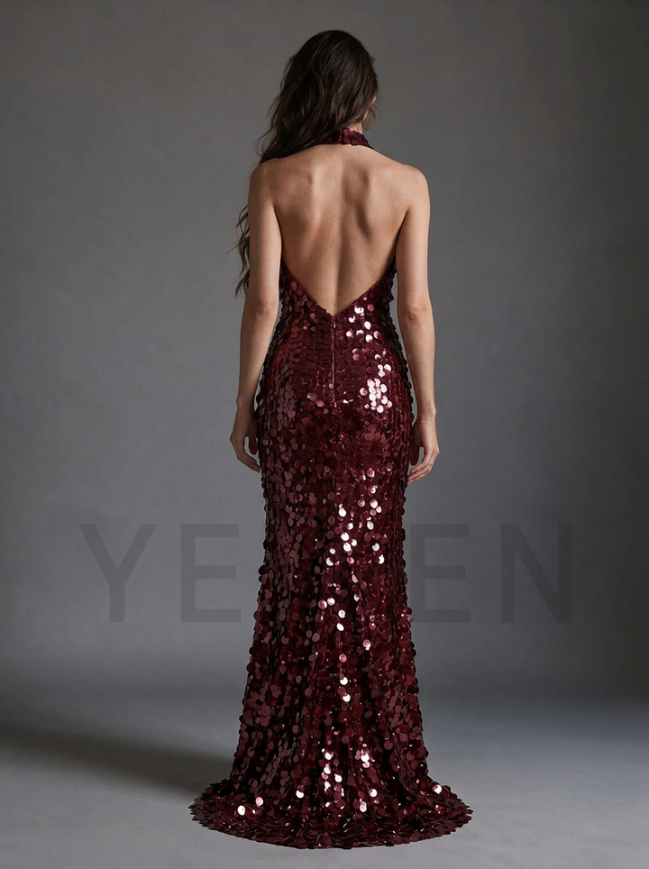 Halter High Neck Paillette Sequin Mermaid Christmas Gown YD260933