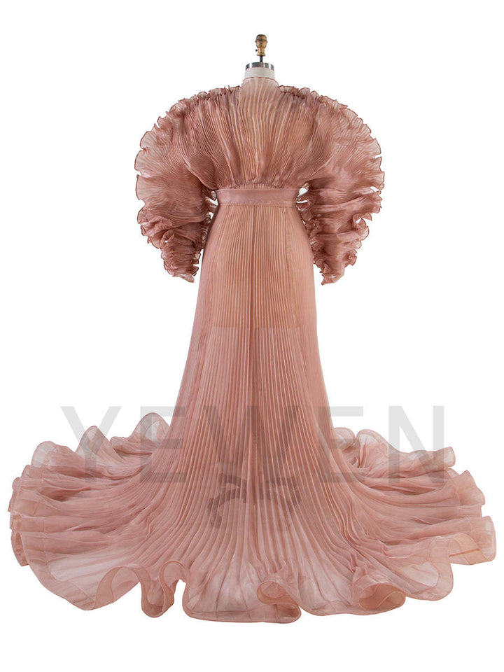 V Neck Pleated Organza Maternity Dresses for Photoshoot Big Skirt Sheer Dress for Maternity Baby Shower YW250013