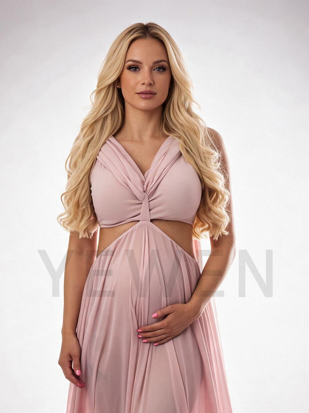 Wrap V-Neck Cutout Sheer Chiffon Maternity Photoshoot Gown YW2609306