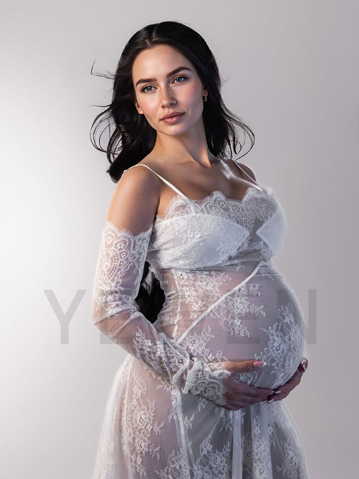 Boho Ivory Lace Maternity Dress for Photo Shoot Pregnancy Dress