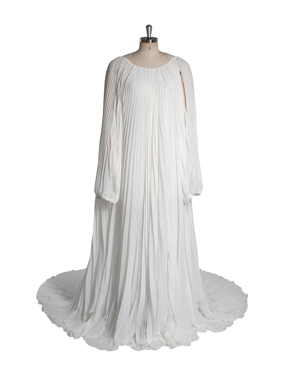 Flowing Pleated Blue Maternity Gown for Photoshoot Elegant Off Shoulder Pregnancy Dress with Long Train YW250071