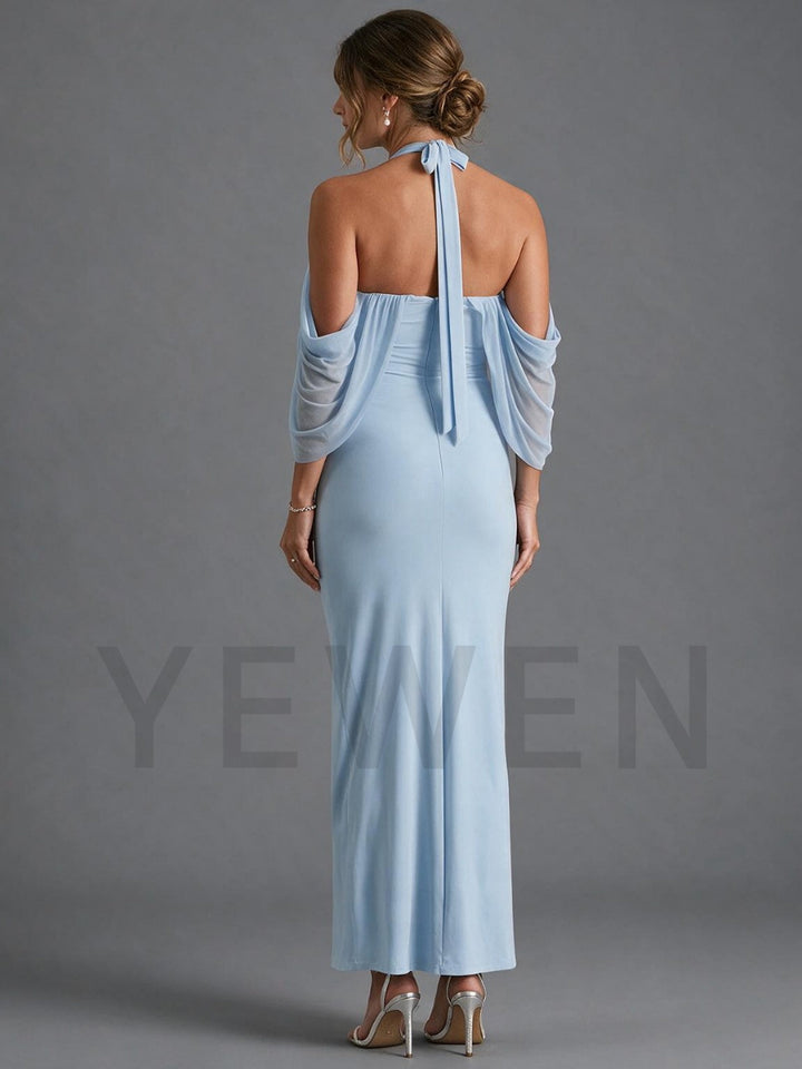 Halter V-Neck Cold Shoulder Maternity Dress for Baby Shower YM261005