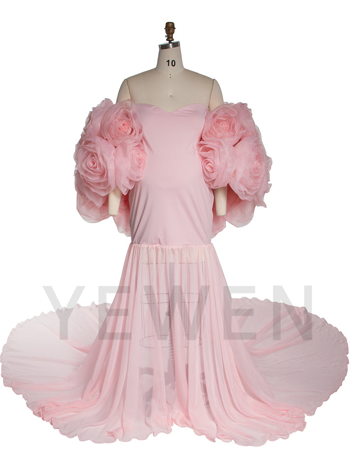 Gorgeous Mermaid Maternity Dress Photoshoot with 3D Floral Shawl Baby Shower Dress YW250040