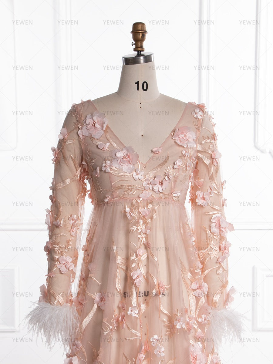 Maternity Dress with 3D Floral Lace Boho Sheer Mesh Fairy Maxi Dress Photoshoot Outfit YW250051