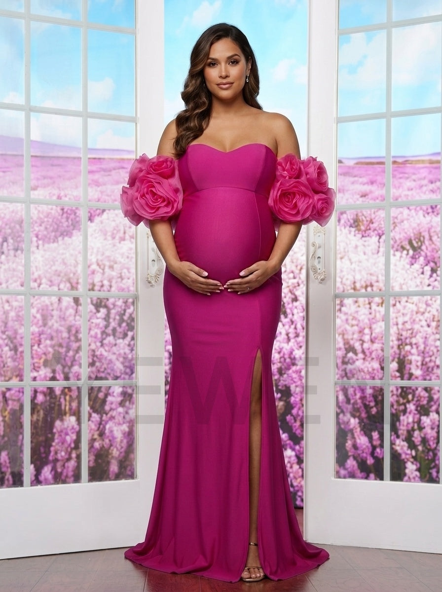 3D Floral Off-Shoulder Mermaid Maternity Baby Shower Dress YD261021