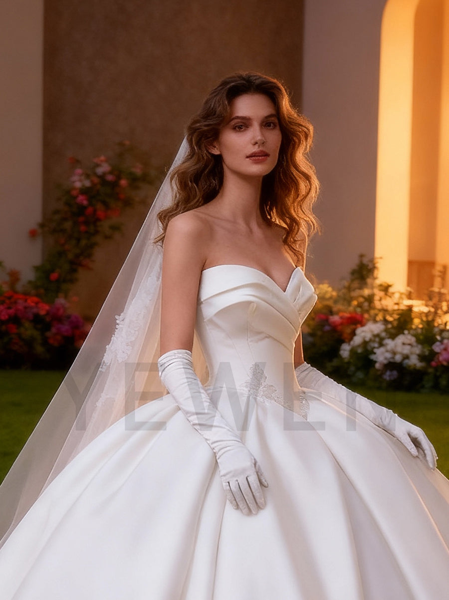 Satin Wedding Gown A Line Bridal Gown Lace Up Back