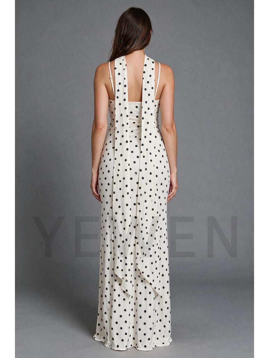 Ivory Polka Dot Milk Silk Maternity Dress For Baby Shower & Vacation YD260835