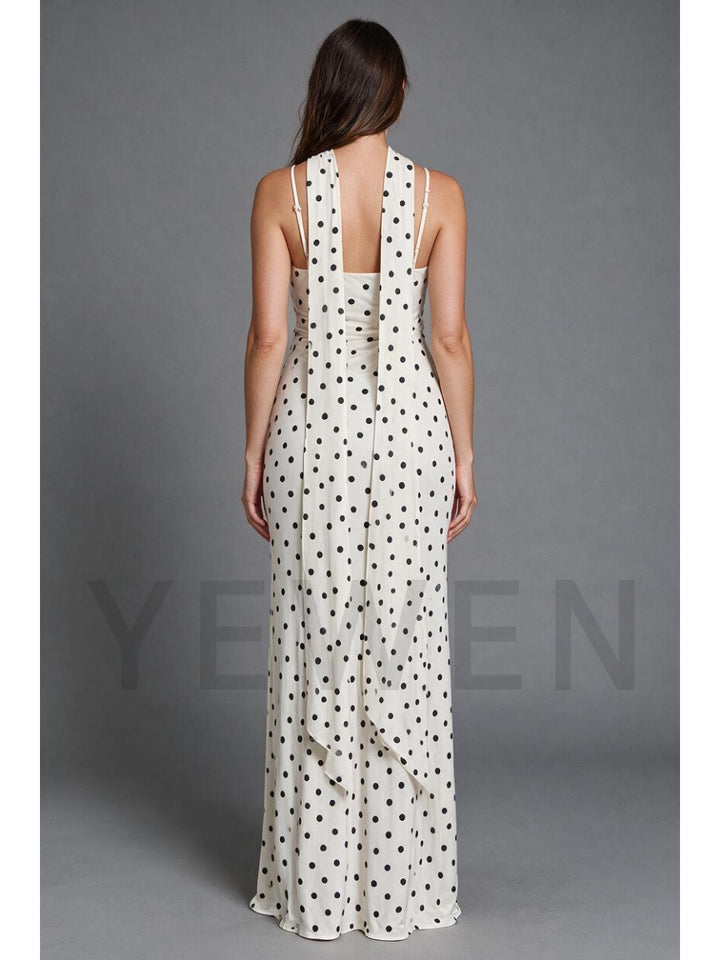 Ivory Polka Dot Milk Silk Maternity Dress For Baby Shower & Vacation YD260835