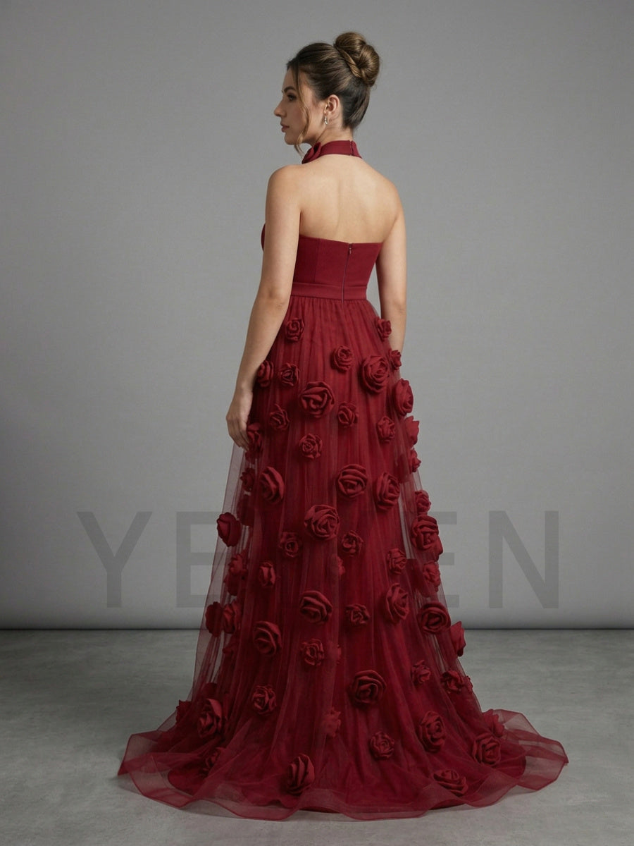 Strapless Mermaid Maternity Photoshoot Gown with 3D Rose Train YD260916