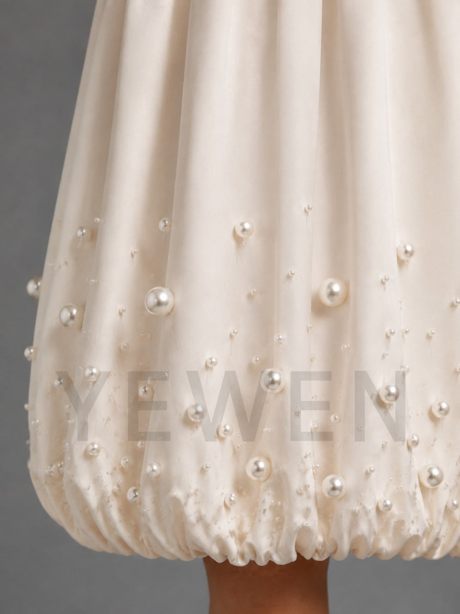 Ivory Off-Shoulder Maternity Baby Shower Dress with Pearl Bubble Skirt L-26927