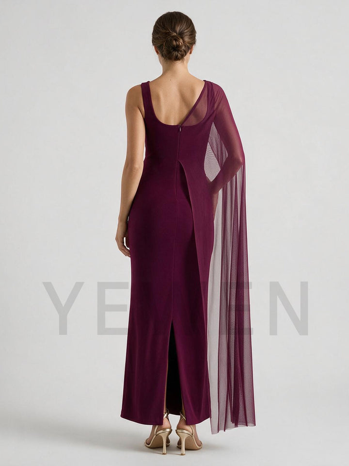 One-Shoulder Sheer Cape Maternity Dress for Baby Shower YM261007