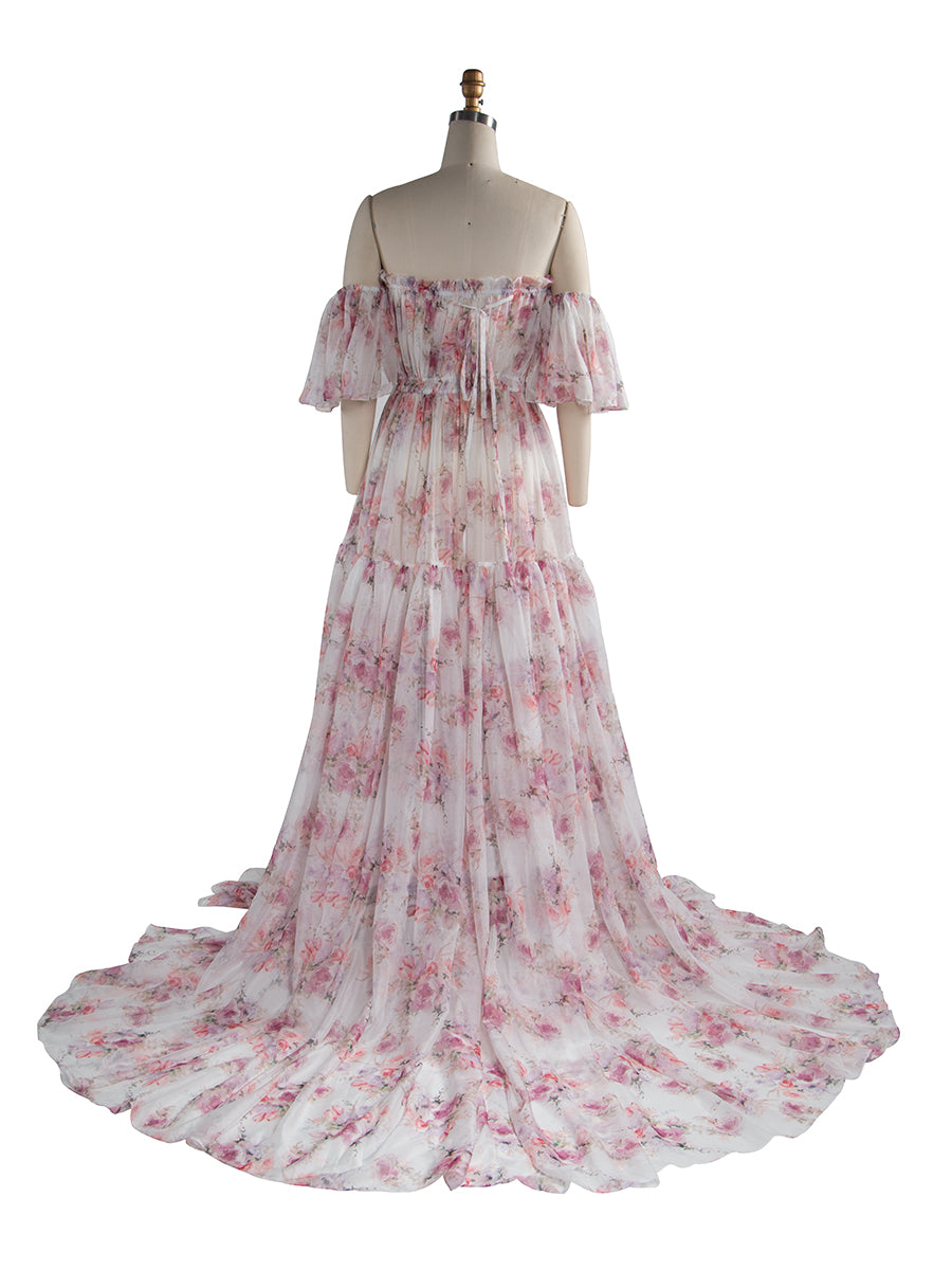 Summer Chiffon Print Maternity Dress for Photo Shoot Photography Woman Maxi Gwon YW230317-1