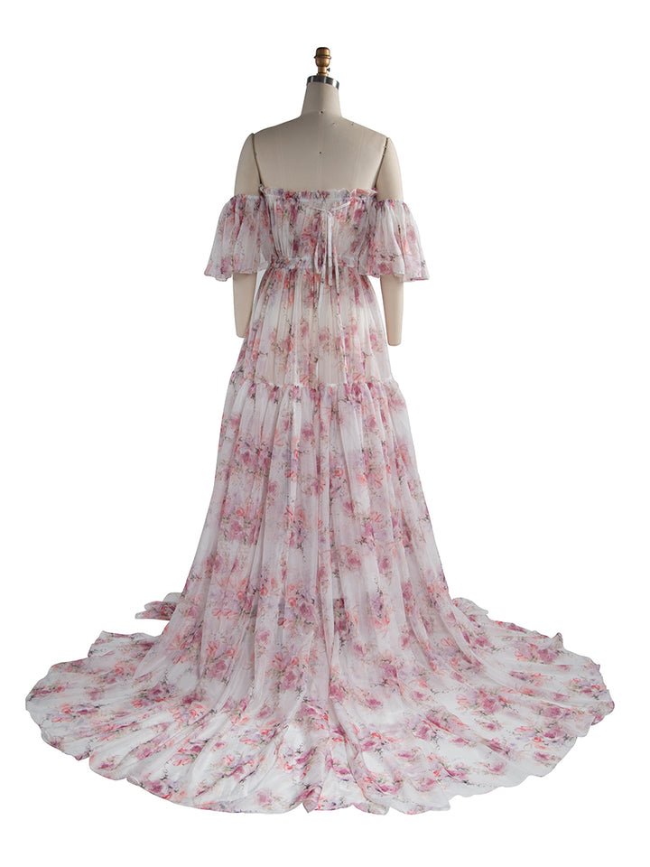 Summer Chiffon Print Maternity Dress for Photo Shoot Photography Woman Maxi Gwon YW230317-1