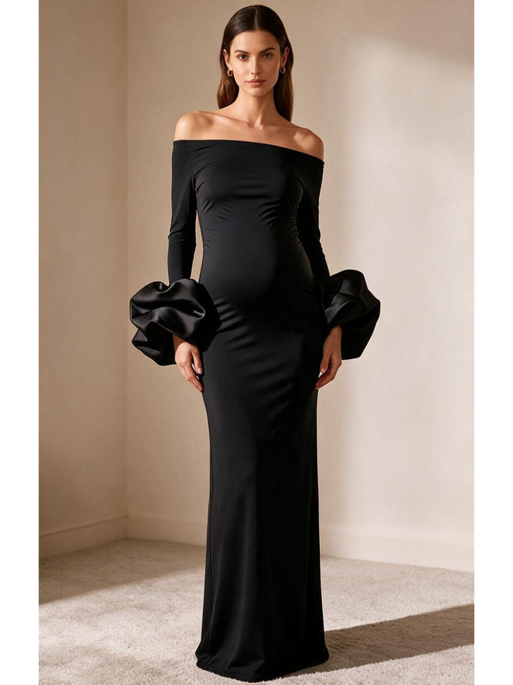 Black Oversized Ruffle Cuffs Maternity Baby Shower Dress YD260833