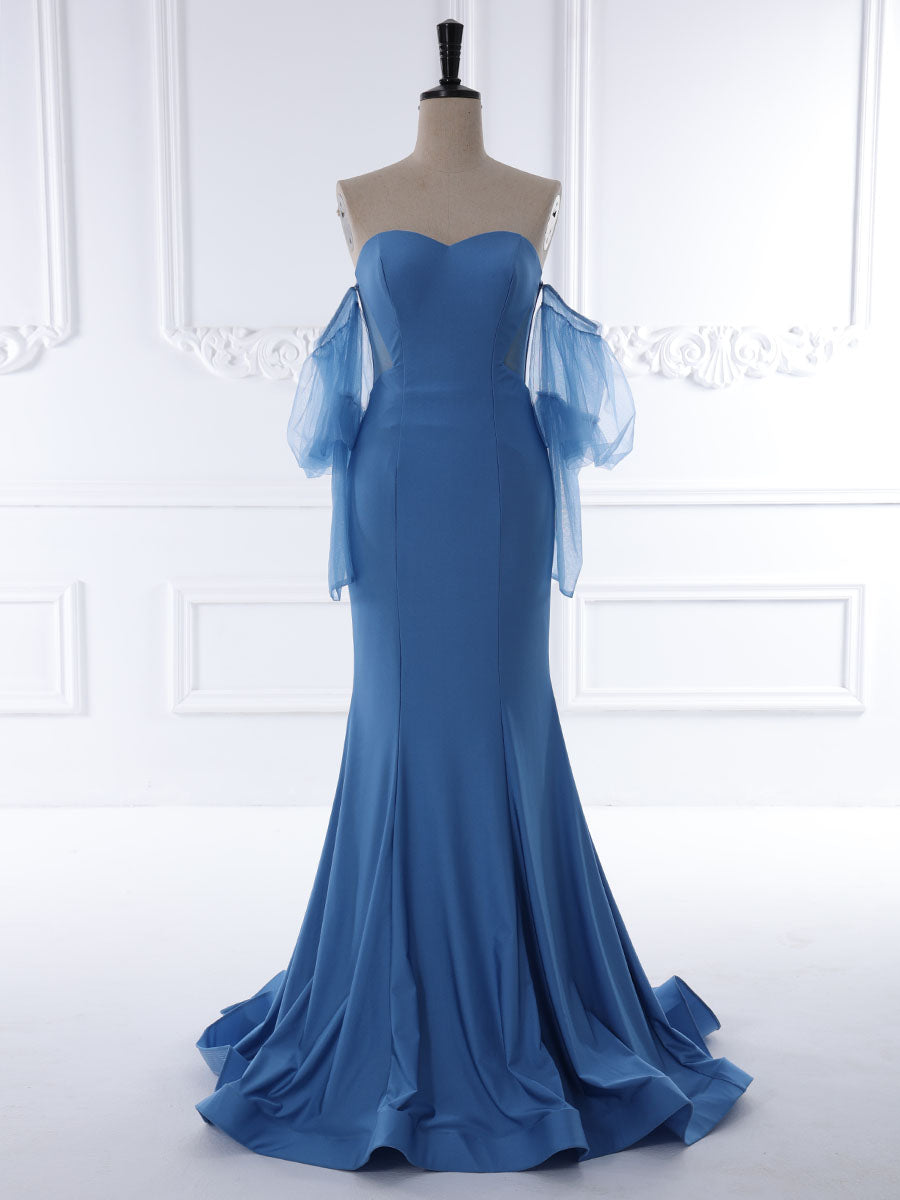 Mermaid Sweetheart Sweep Train Jersey Blue Prom Dresses | Elegant Evening Wear yewendress Mermaid Sweetheart Sweep Train Jersey Blue Prom Dresses | Elegant Evening Wear yewendress