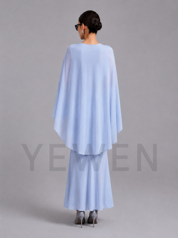 Blue Cape Sleeves Fitted Mermaid Maternity Dress for Baby Shower L-26922