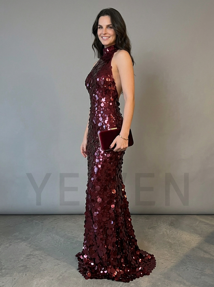 Halter High Neck Paillette Sequin Mermaid Christmas Gown YD260933