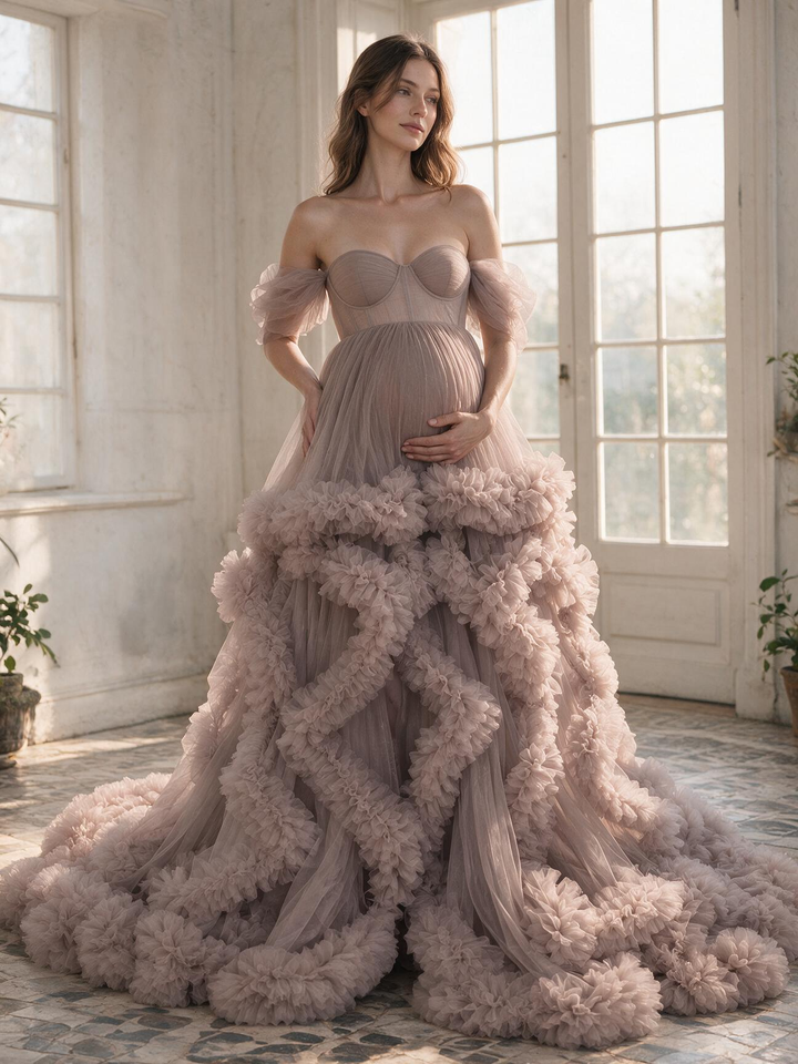 Off Shoulder Maternity Gowns for Photo Shoot Pregnancy Photography Robe YW220108