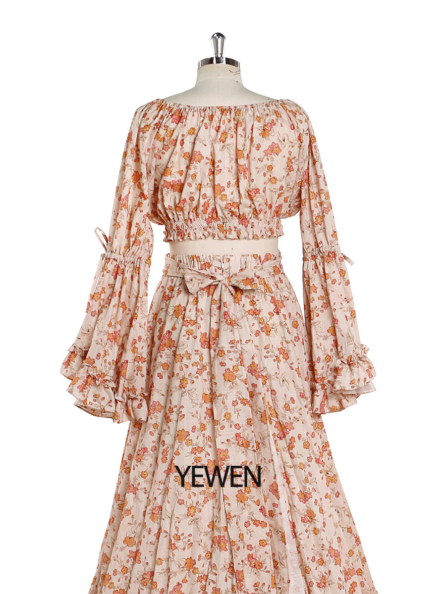 Elegant Cotton Floral Print Woman Maxi Dress Boho Beach 2 Pieces Gown 12 / Picture Color Elegant Cotton Floral Print Woman Maxi Dress Boho Beach 2 Pieces Gown 12 / Picture Color
