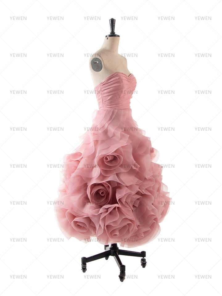 Strapless 3D Hand Rose Evening Dress Elegant Gown for Wedding Guest Party Dress YW260276