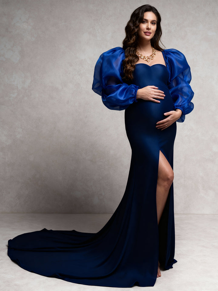Puffy Long Sleeves Slim Maternity Dress for Baby Shower Photo Shoot Dress