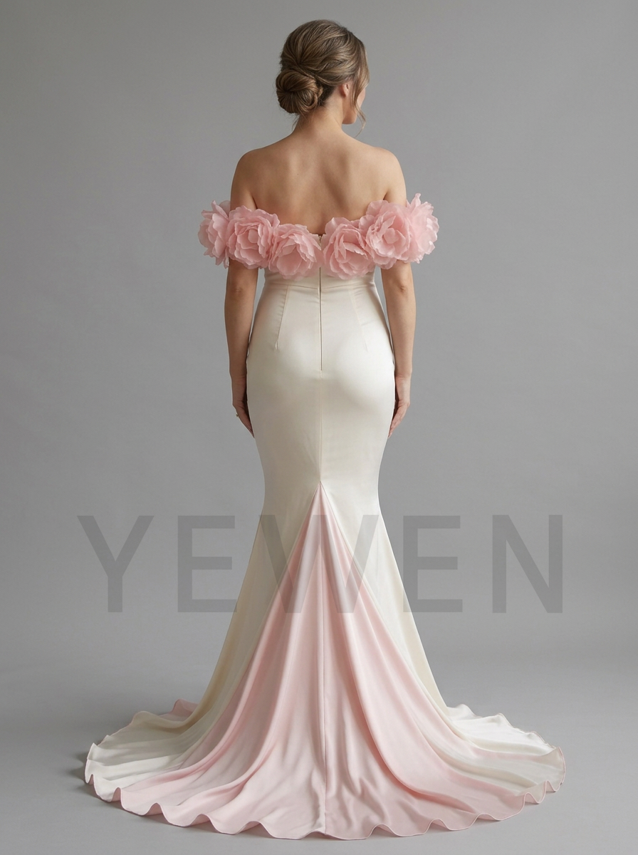 Off-Shoulder 3D Floral Mermaid Maternity Photoshoot Gown YD260926