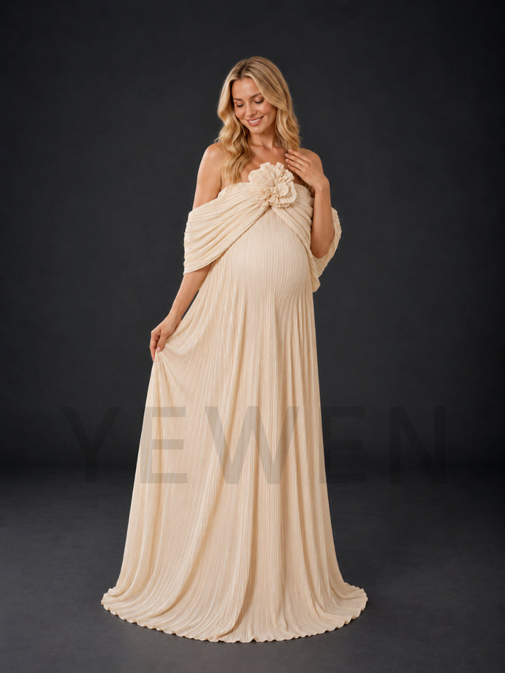 Off-Shoulder 3D Handmade Flower Maternity Photoshoot Gown HY269005
