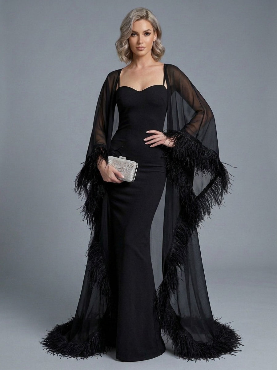 Elegant Mermaid Bridal Dress with Ostrich Feather Cape YD260836