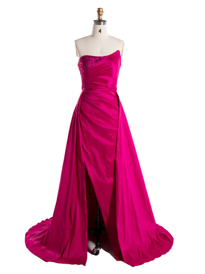 Rose Pink, Mermaid Strapless Sweep Train ,Satin Prom Dresses 