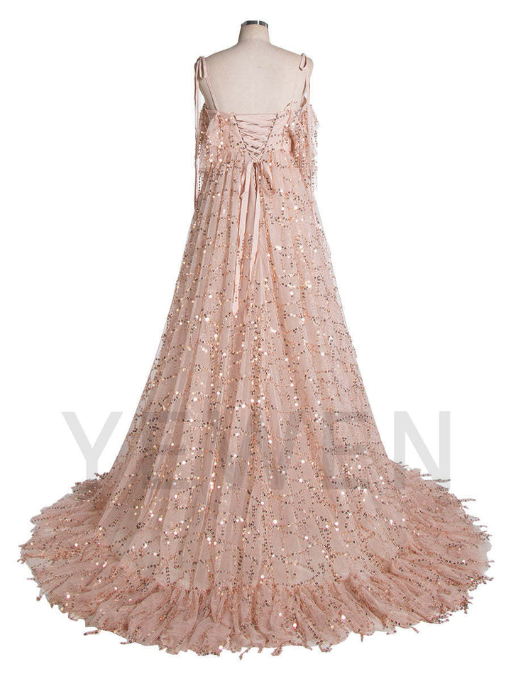 Champagne Tassel Fringed Sequins Dress Photo Shoot Dresses for Engagement and Photographers YW230506