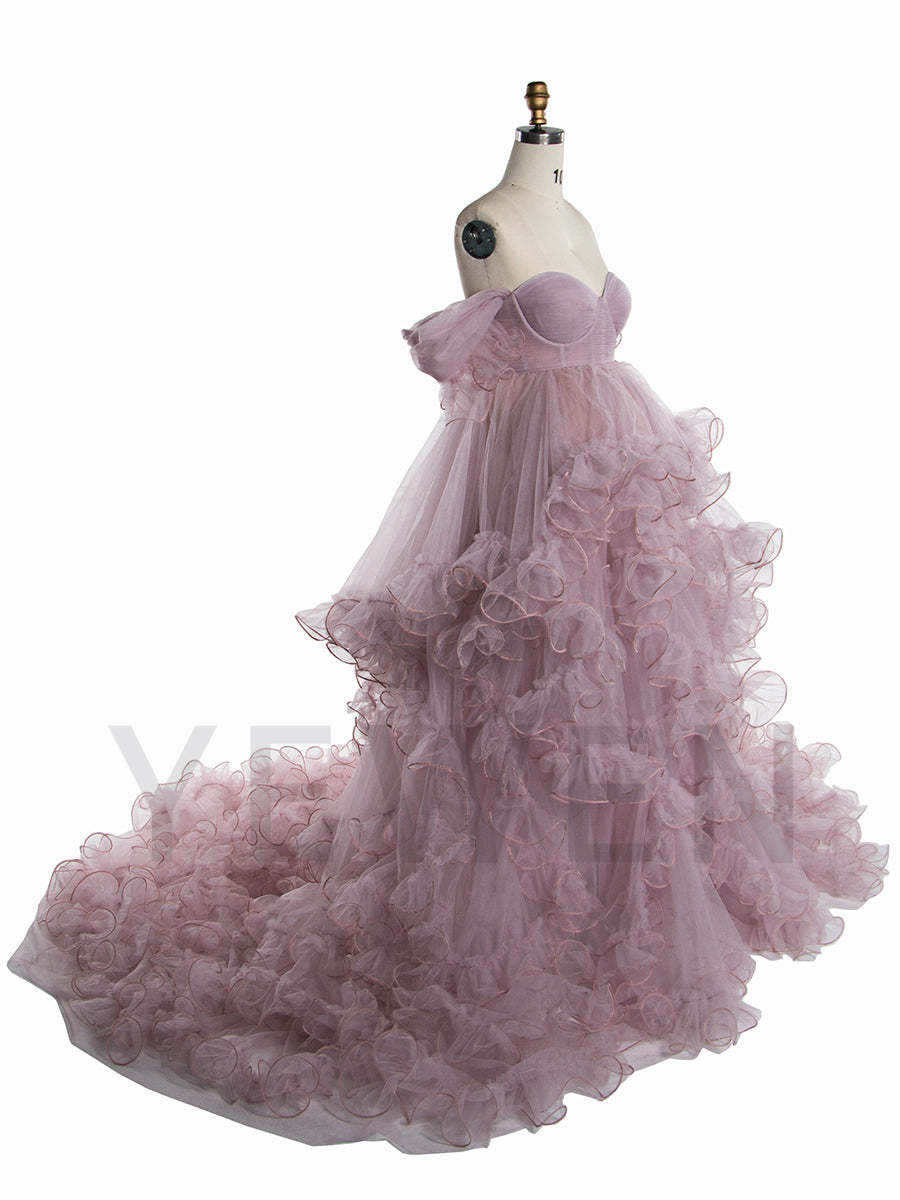 Maternity Dress for Photo Shoot Tulle Ruffle Maternity Gown Baby Shower Photoshoot Dress YW243160