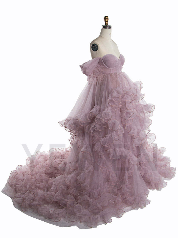 Maternity Dress for Photo Shoot Tulle Ruffle Maternity Gown Baby Shower Photoshoot Dress YW243160