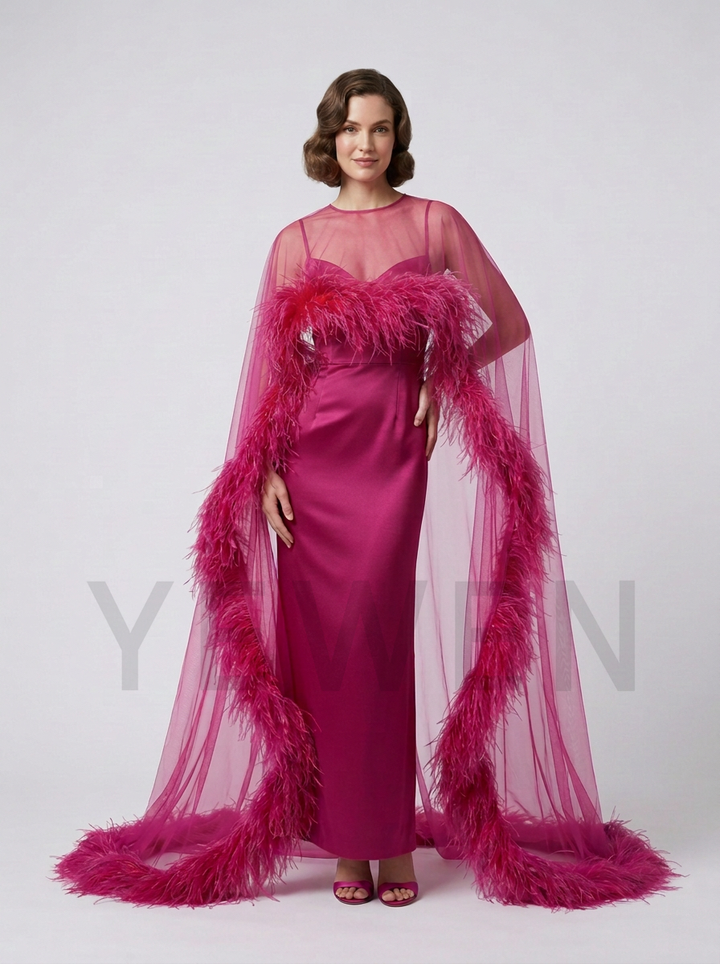 Sheer Cape Ostrich Feather Maternity Dress for Baby Shower YD260929