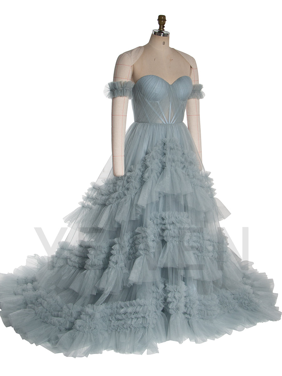 Elegant Sweetheart Tulle Gown Tiered Ruffles Evening Dress 2025