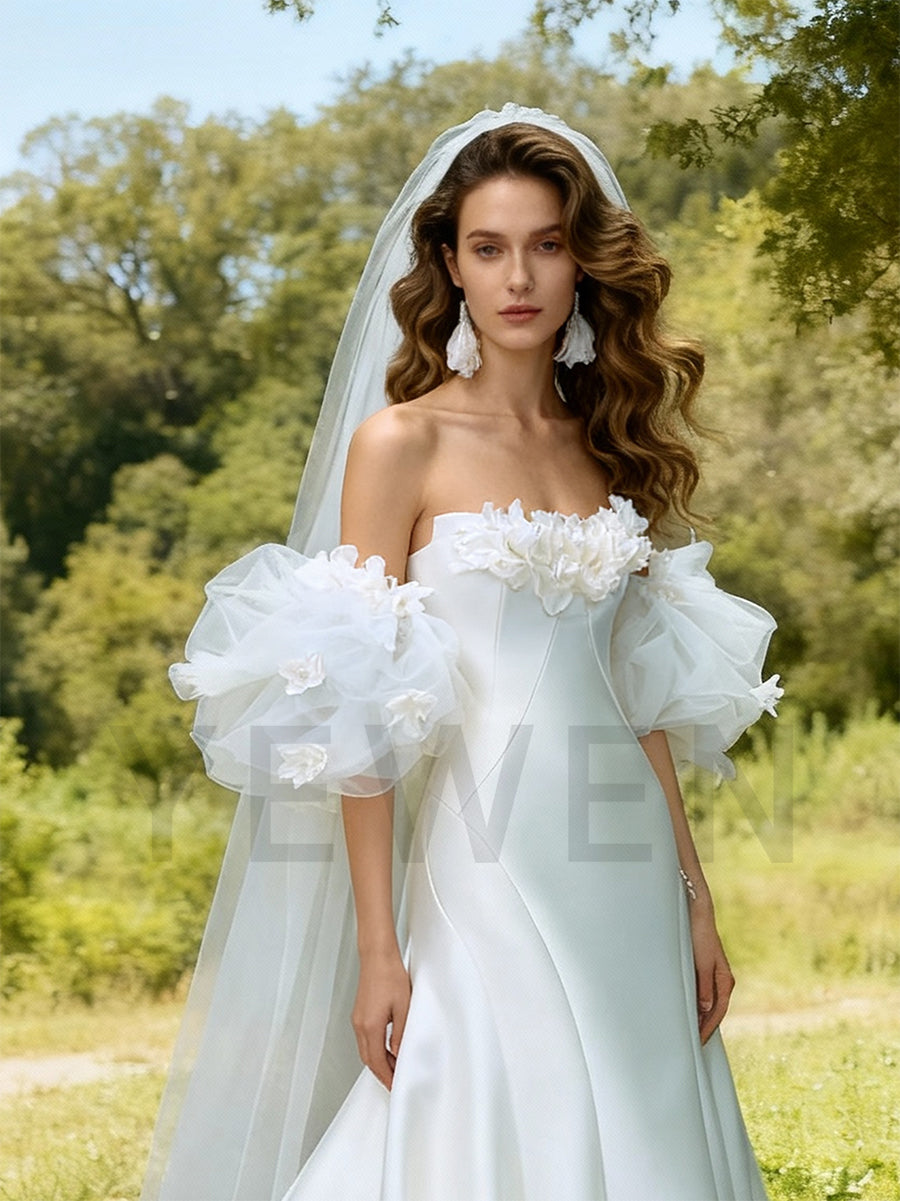 Satin Mermaid Wedding Dress with Detachable Sleeves