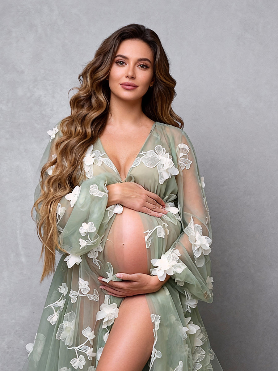 Maternity Dress for Photo Shoot Floral Tulle Pregnancy Dress